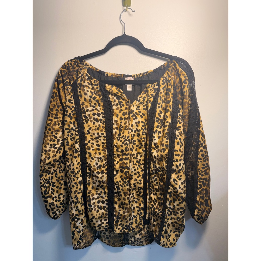 Leopard & Lace Flowy Boho Peasant Shirt - Picture 2 of 7